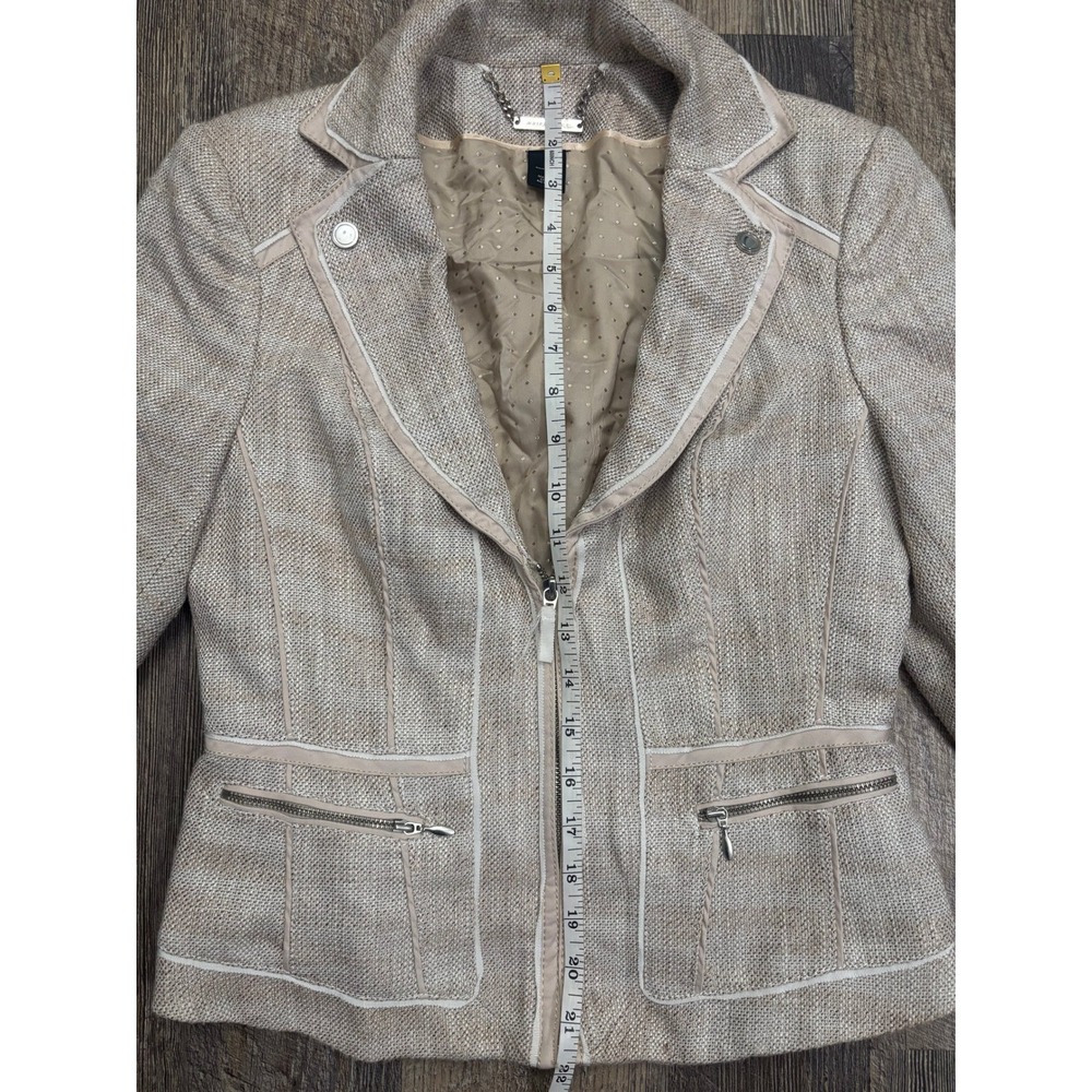 White House Black Market Tweed Zip Moto‎ Jacket Blazer Neutral Beige Size 2 - Picture 3 of 6